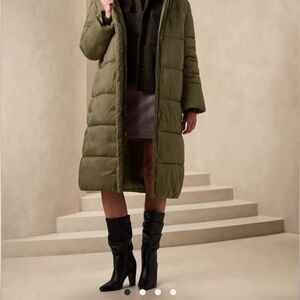 Banana Republic Long Olive Green Puffer Coat
